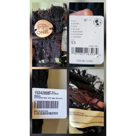 Free People Women's Madison Sheer Long Bell Sleeve Black Cropped Top XS - Picture 10 of 11